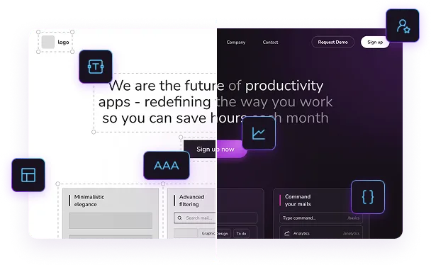 Visual showing the process from wireframe sketch to fully developed website design